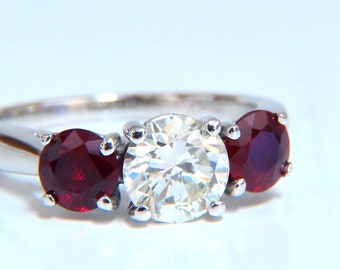 GIA Certified 1.06ct Natural Round Diamond Ruby ring Classic Three Platinum