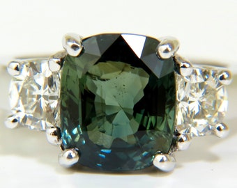 Certified 6.96CT No Heat Natural Green Sapphire Diamond Ring Unheated