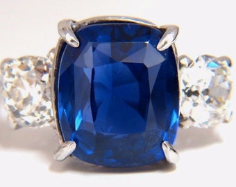 AGL Certified 9.23ct Natural No Heat Sri Lanka Sapphire Diamond Ring Platinum