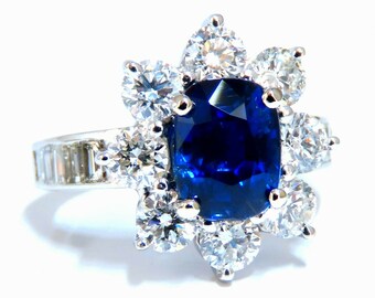 GIA Certified 2.87ct Natural No Heat Sapphire 2.64ct Diamond Ring Unheated 14kt