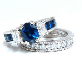 GIA Certified 1.86ct Natural Sapphire Diamonds Ring & matching eternity band