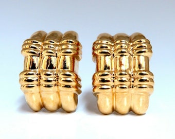 14kt Gold Textured Three Row Crest Clip Earrings