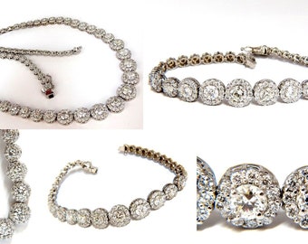 13.08CT Natural.Diamonds Bracelet & Necklace Cluster Halo Matching Set