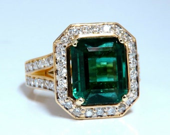 GIA Certified 5.12ct Natural Green Emerald Diamonds Ring 14kt. F1