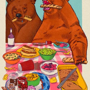 Carte postale pique-nique avec ours