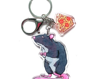 Rat and Pizza Keychain