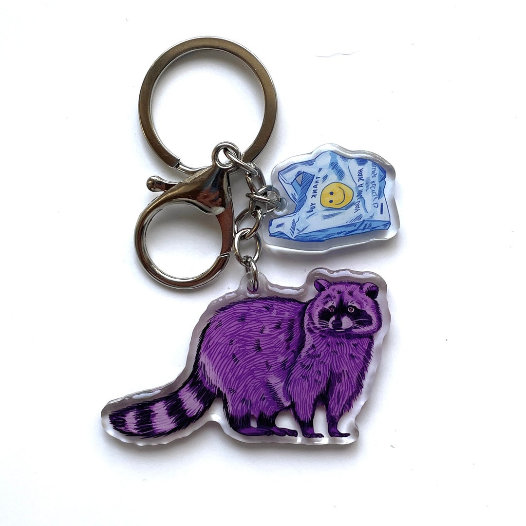 Pvc Raccoon Keychain Raccoon and Plastic Bag Keychain - Etsy