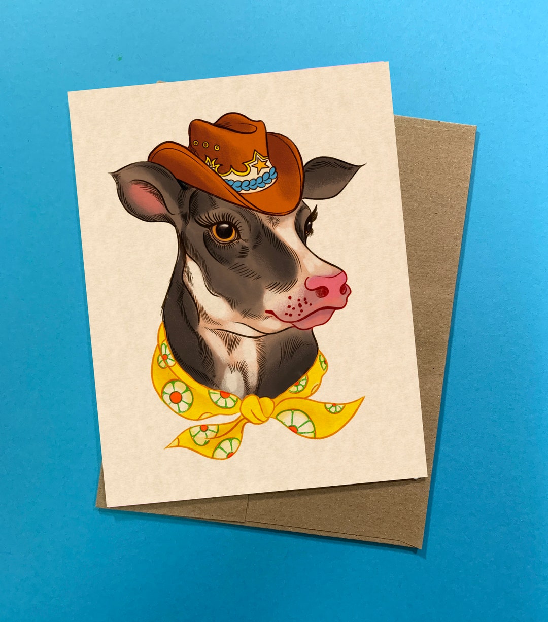 Cowboy Cow Card - Etsy