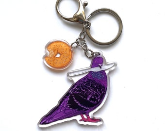 Knife Pigeon and Bagel Keychain