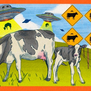 Cartão postal de OVNI de vaca