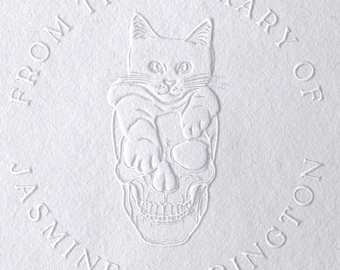 NEW Floral Cat Book Embosser – Custom Monogram Stamp with Moons & Stars | Embosser, Rubber Stamp, or Self-Inking Stamp