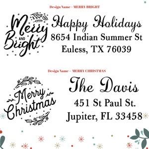 Stamp your Christmas Cards with a personalized Return Mail Rubber Stamper. Designs with Santa, Snowman, Mistletoe and more Happy Holidays image 8