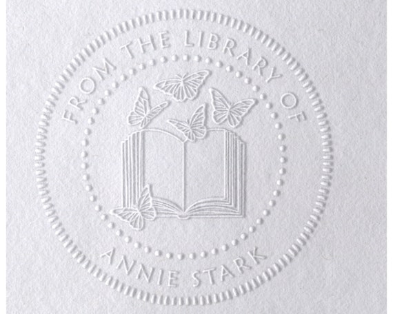 Custom BUTTERFLY Book Embosser Monogram Book Stamp Embosser Rubber