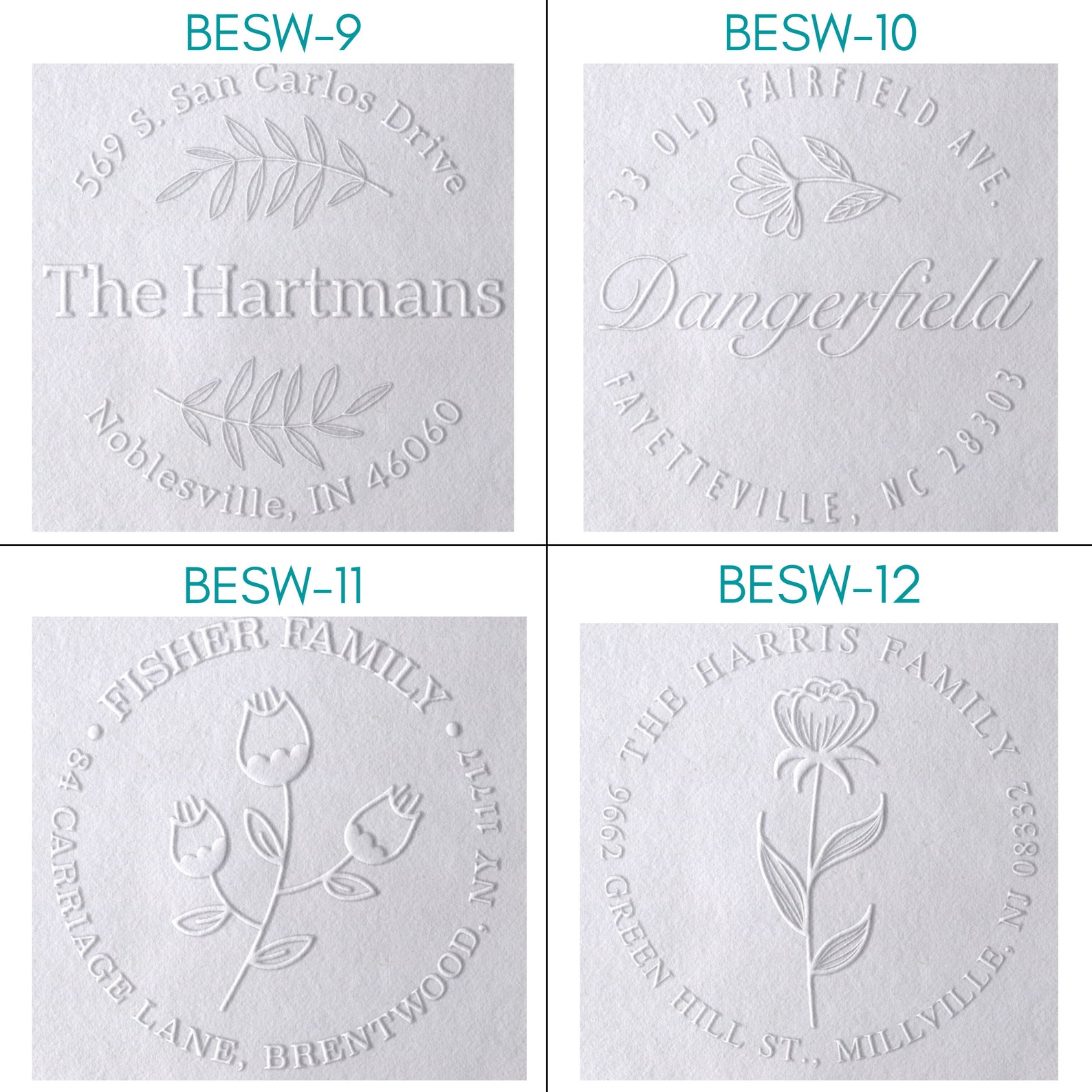 Personalized Address Embosser Seal - Custom Monogram Wedding Invitation Stamp With 20 Design Options