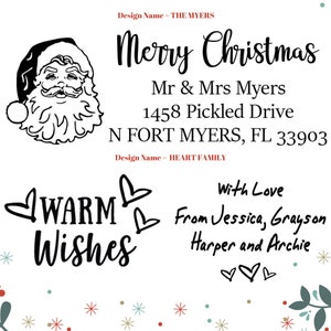 Stamp your Christmas Cards with a personalized Return Mail Rubber Stamper. Designs with Santa, Snowman, Mistletoe and more Happy Holidays image 2