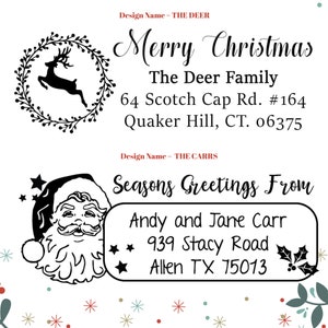 Stamp your Christmas Cards with a personalized Return Mail Rubber Stamper. Designs with Santa, Snowman, Mistletoe and more Happy Holidays image 9