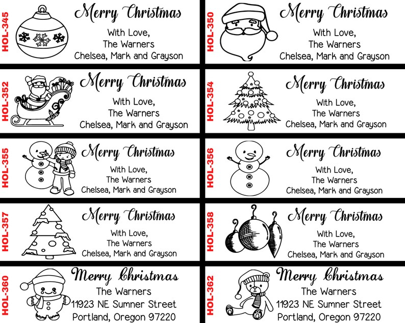 20 Designs Christmas Address Stamp, Merry Christmas Self-inking Return Address, Happy Holidays Santa Xmas Tree Stamp image 2