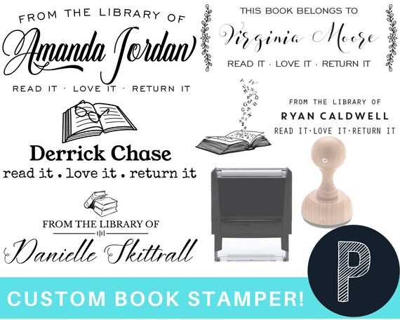 Custom Book Stamp Library Embosser Rubber Self Ink Wood Name Stamp (Book  Stamp)