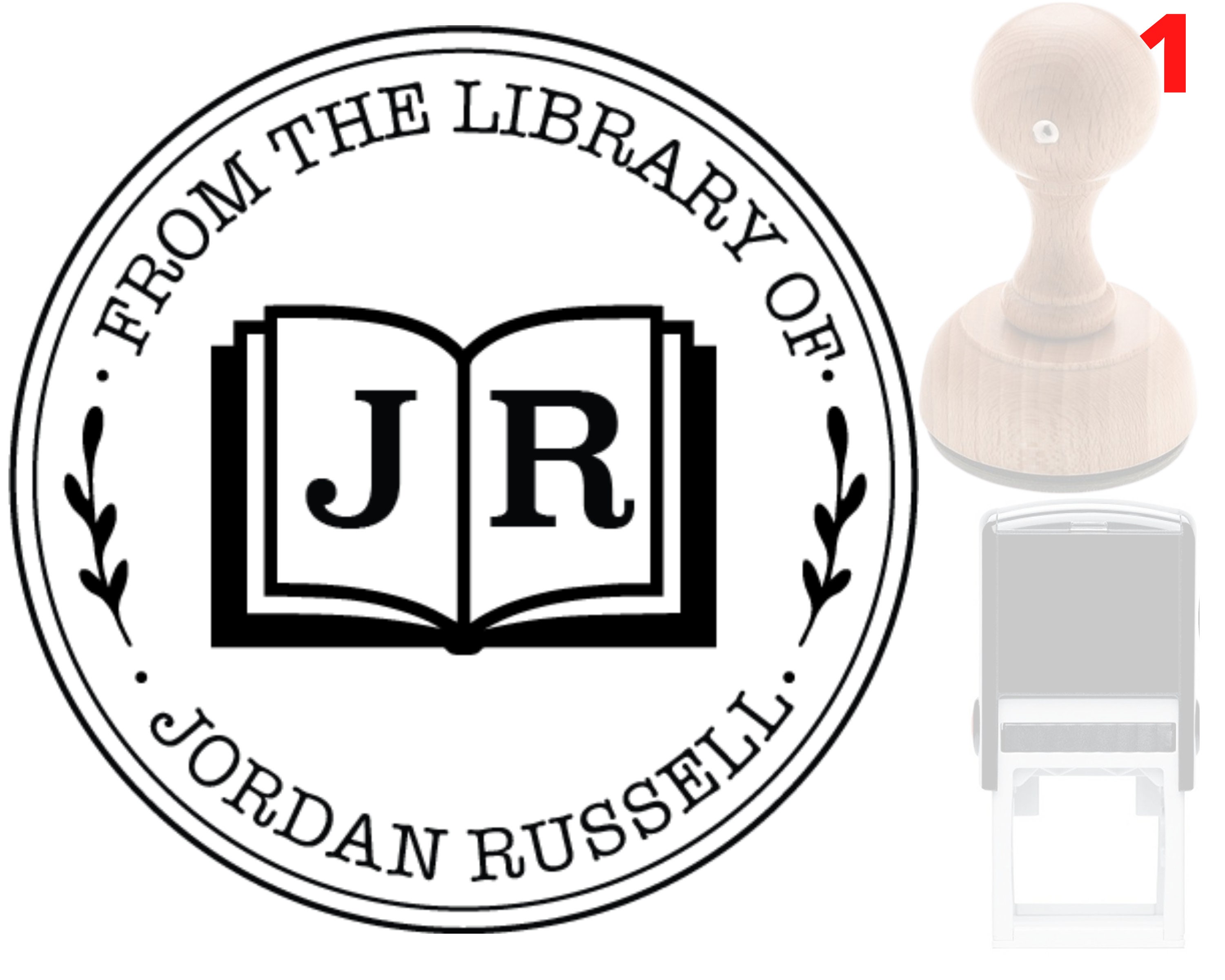 Pickled Stamps 1 from The Library of Ex Libris Floral Book Stamp  Personalized Teacher Stamp custom Library Stamp Monogram Self-Inking Wood H