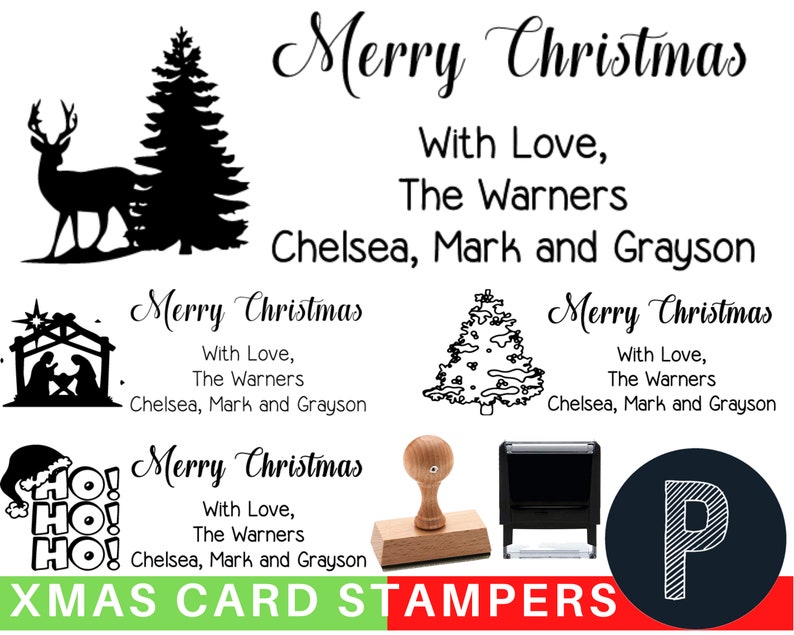 20 Designs Christmas Address Stamp, Merry Christmas Self-inking Return Address, Happy Holidays Santa Xmas Tree Stamp image 1