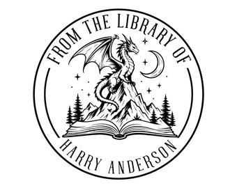 DRAGON Library of Stamp or Embosser, Custom Library Stamp, Personalized Book Stamp, This Book Belongs To Ex Libris Embosser