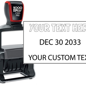 Heavy Duty Date Stamp with 2-4 Line Custom Text, Self Inking Stamp 2000 Plus 2360 Dater Eco Friendly