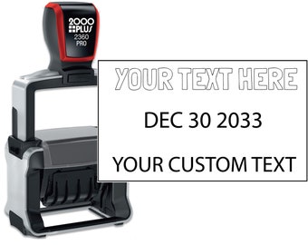 Heavy Duty Date Stamp with 2-4 Line Custom Text, Self Inking Stamp 2000 Plus 2360 Dater Eco Friendly