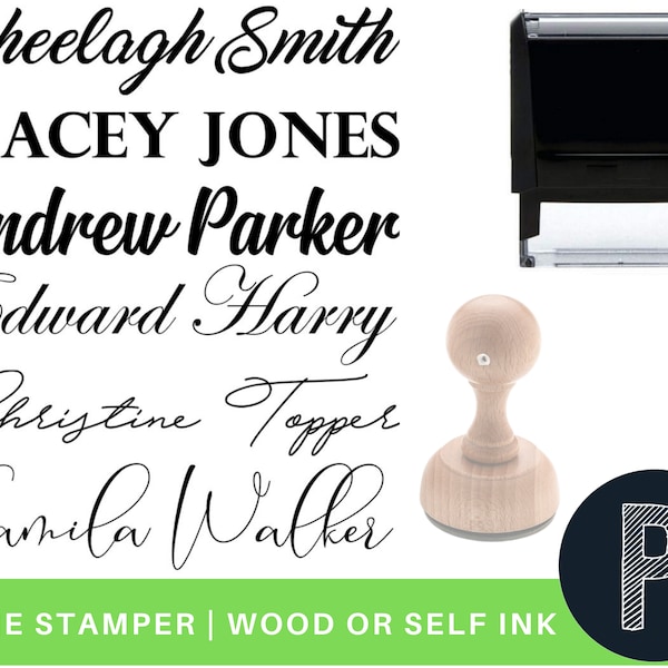 Signature Stamp Name Stamp Teacher Stamp 1 2 Line Calligraphy Name Stamp - Custom Name Stamper - Script Modern Name Stamp Choose Your Font