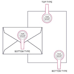 May include: Illustration of two envelope seals with a customizable design. The top seal is labeled "TOP TYPE" and the bottom seal is labeled "BOTTOM TYPE".