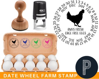 EGG CARTON STAMP Chicken Egg Stamp Date Wheel Fresh Farm Eggs Stamp Custom Rubber Stamp Just Laid Coop Rubber Stamp