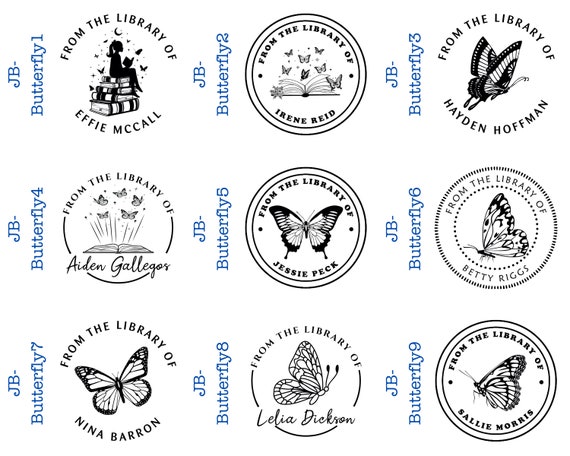  Personalized Library Book Stamp with Butterfly Theme