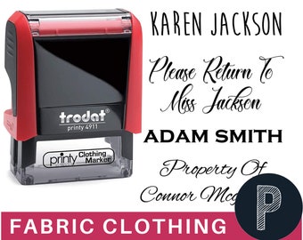 Clothing Fabric Camp Stamp - 15 Font Options - Self-Inking Name Stamp - Up to 2 Lines Self Inking School Uniform Name Stamp