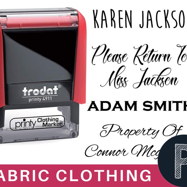 Clothing Fabric Camp Stamp - 15 Font Options - Self-Inking Name Stamp - Up to 2 Lines Self Inking School Uniform Name Stamp