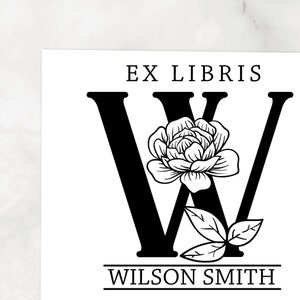 Ex Libris From the Library Of Stamp, Floral Monogram, Custom Ex Libris Stamp, Bookworm Gift, Mounted Rubber Stamp, From the library of
