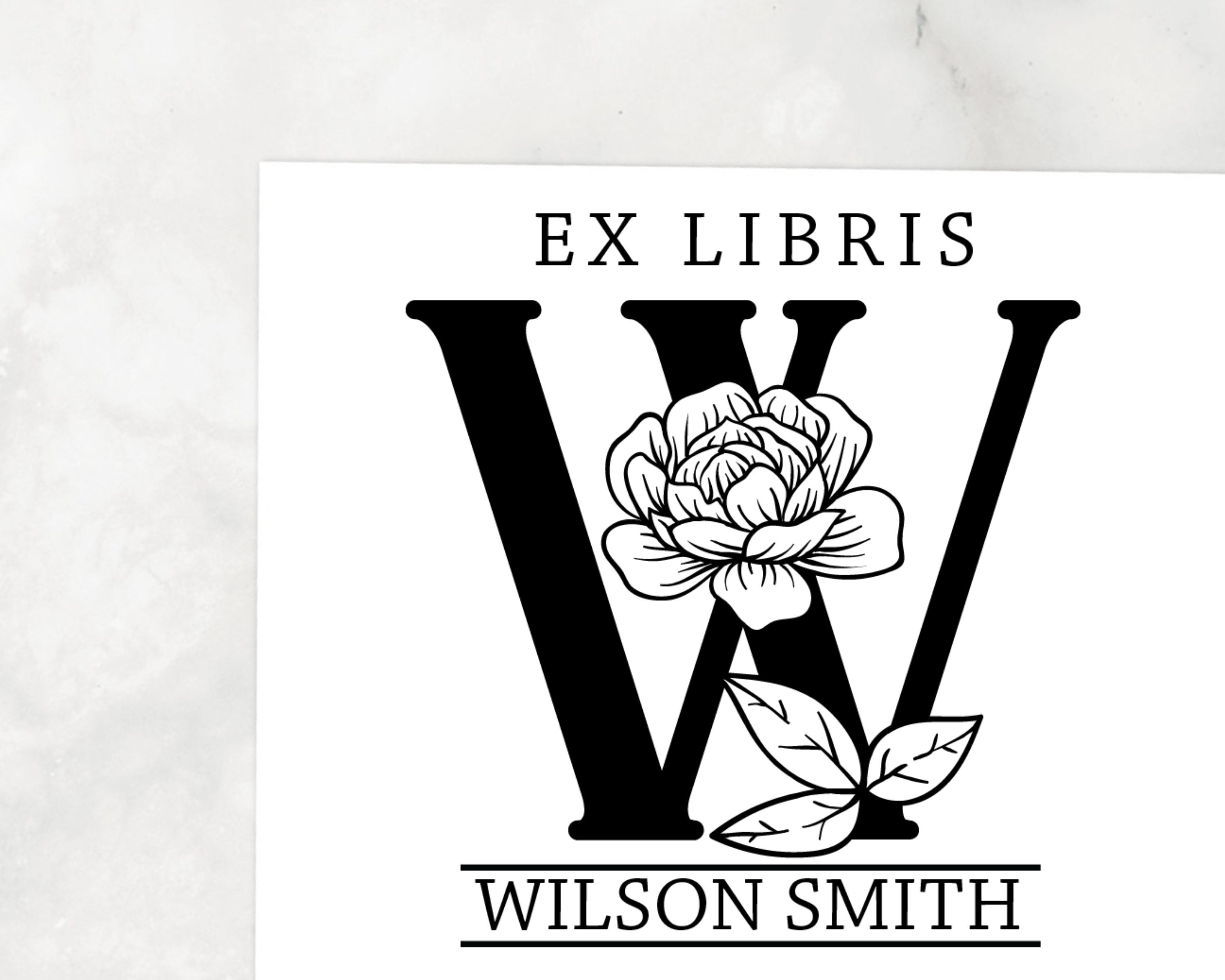 Ex Library Stamp Ex Libris From the Library of Stamp, Floral Monogram, Custom Ex Libris ...