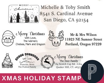 Christmas Address Stamp Label For Christmas Cards Merry Christmas Happy Holidays Stamper Self Inking or Wood Handle Santa