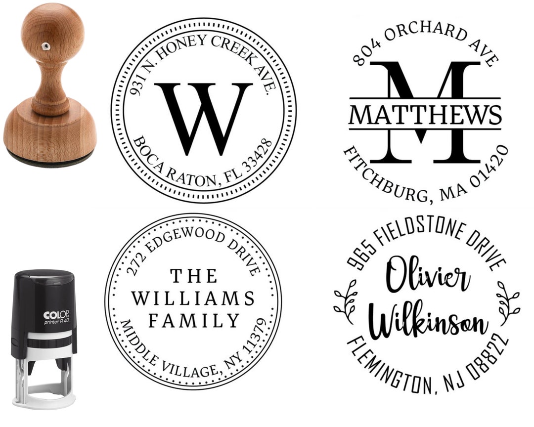 Custom Wood Mounted Rubber Stamp Personalized Round Monogram Stamp  Engagement Gift
