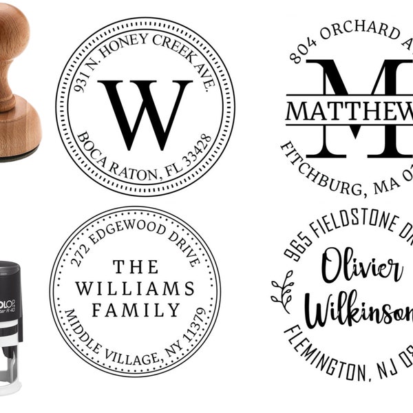 Custom Address Stamp, Self-Inking Round Monogram Address Stamp, Personalized Address Stamp