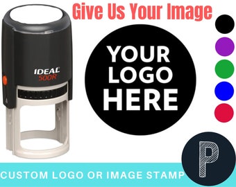 Custom Logo Stamp - Custom Stamp - Personalized Business Stamper Self-Inking Black Red Blue Black Ink - Custom Round Business Stamp Large