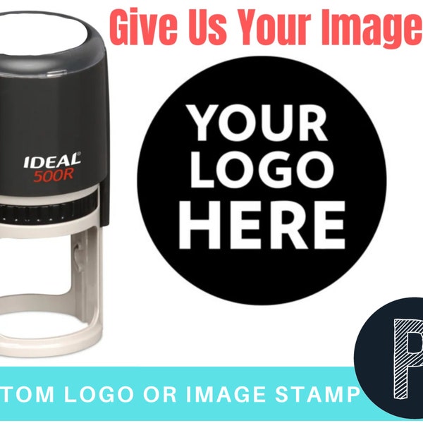 Custom Logo Stamp - Custom Stamp - Personalized Business Stamper Self-Inking Black Red Blue Black Ink - Custom Round Business Stamp Large