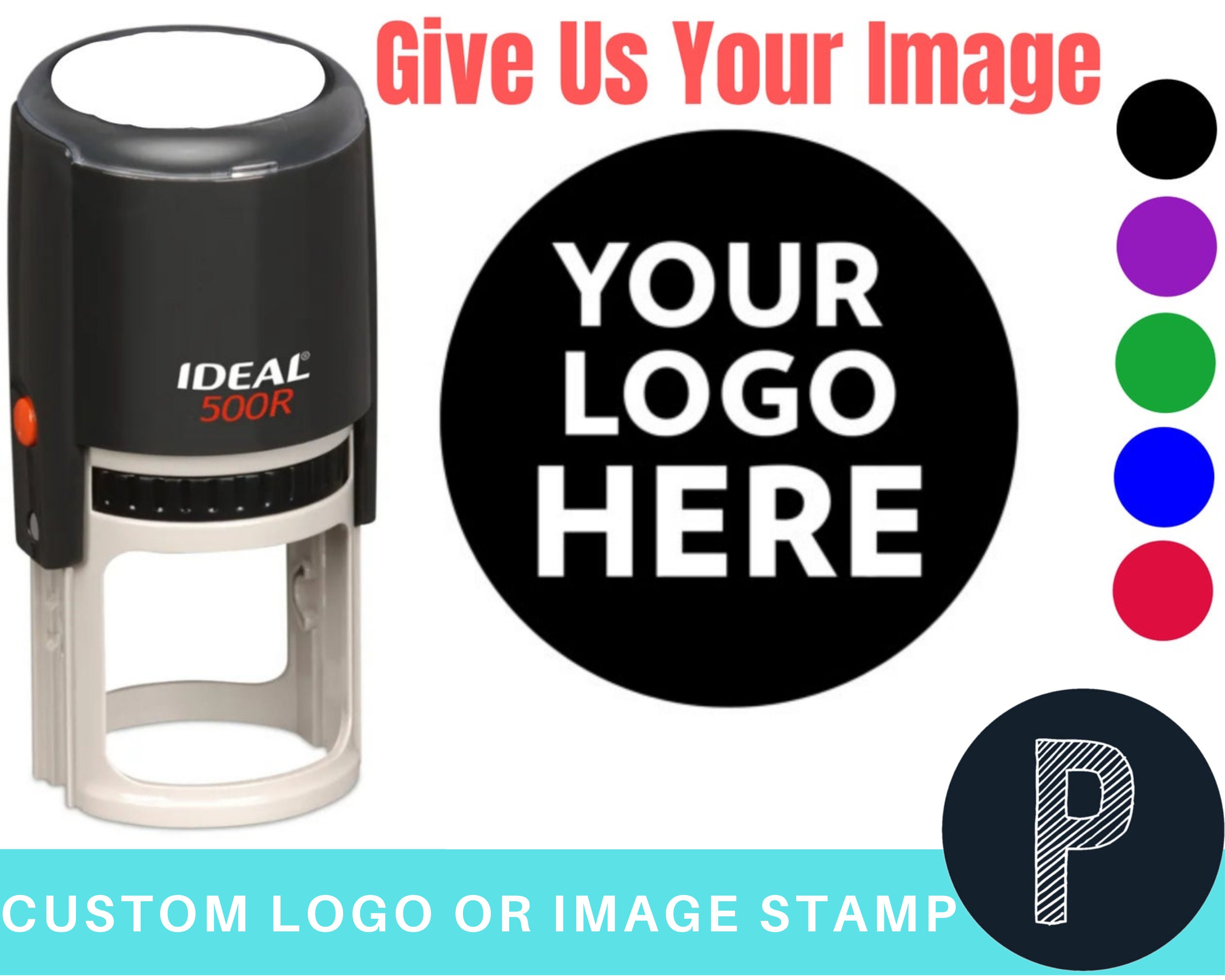 1 2 3 4 Large Logo Stamp - Custom Stamp - Personalized Wood Handle  Business Stamp Self-Inking Black Red Blue Black Ink - Custom Round Text