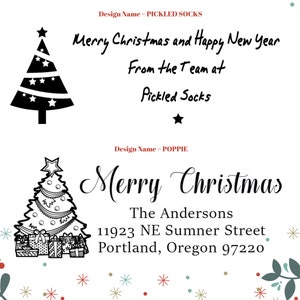 Stamp your Christmas Cards with a personalized Return Mail Rubber Stamper. Designs with Santa, Snowman, Mistletoe and more Happy Holidays image 3