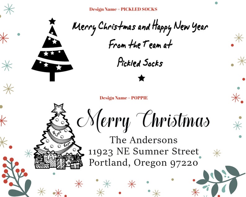 Stamp your Christmas Cards with a personalized Return Mail Rubber Stamper. Designs with Santa, Snowman, Mistletoe and more Happy Holidays image 3