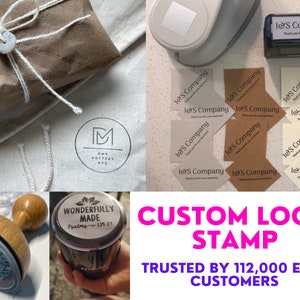 Laser Engraved Custom Logo Stamp, Wood Hand Stamp, Rubber Stamper for Branding, Personalized Small Business Packaging Stamp