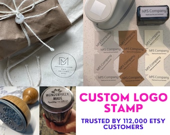 Laser Engraved Custom Logo Stamp, Wood Hand Stamp, Rubber Stamper for Branding, Personalized Small Business Packaging Stamp