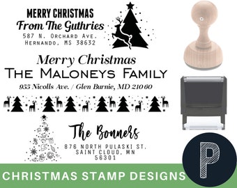 Christmas Holiday Address Stamp, Festive Return Address Stamps, Holiday Gifts, Stocking Gift, Self Inking, Wood Handle, Stampers