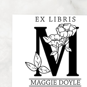 Ex Libris From the Library Of Stamp, Floral Monogram, Custom Ex Libris Stamp, Bookworm Gift, Mounted Rubber Stamp, From the library of