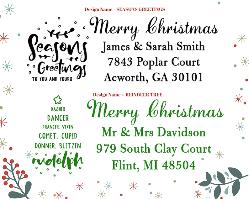 Stamp your Christmas Cards with a personalized Return Mail Rubber Stamper. Designs with Santa, Snowman, Mistletoe and more Happy Holidays image 7