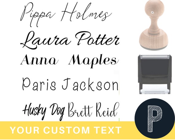 Custom Name Signature Stamp - 10 Font options Self-Inking 1 or 2 Line Stamper with Personalized Script Calligraphy Thank You Handmade Stamp (Custom)