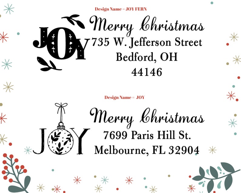 Stamp your Christmas Cards with a personalized Return Mail Rubber Stamper. Designs with Santa, Snowman, Mistletoe and more Happy Holidays image 6